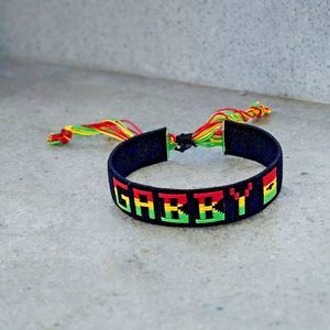 Gabby Name Bracelet Ghana Handmade Stitched Slide Jewelry Gabrielle Black Cuff